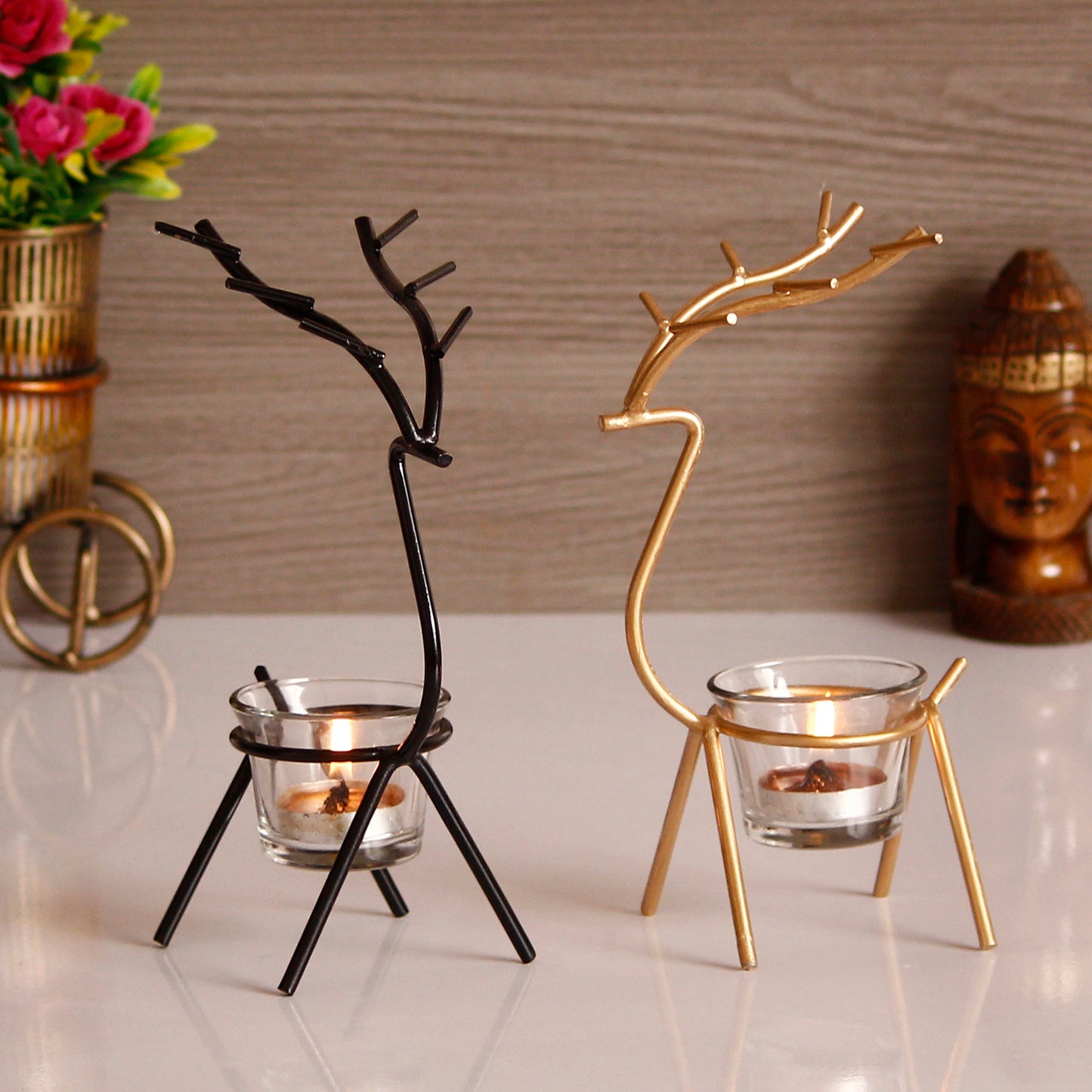 Deer Shape Handcrafted Metal Tea Light Holder(Set of 2 )