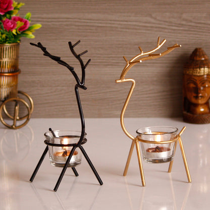 Deer Shape Handcrafted Metal Tea Light Holder(Set of 2 )