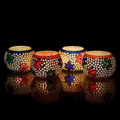 Four Mosaic Glass Decorative Tea Light Holder