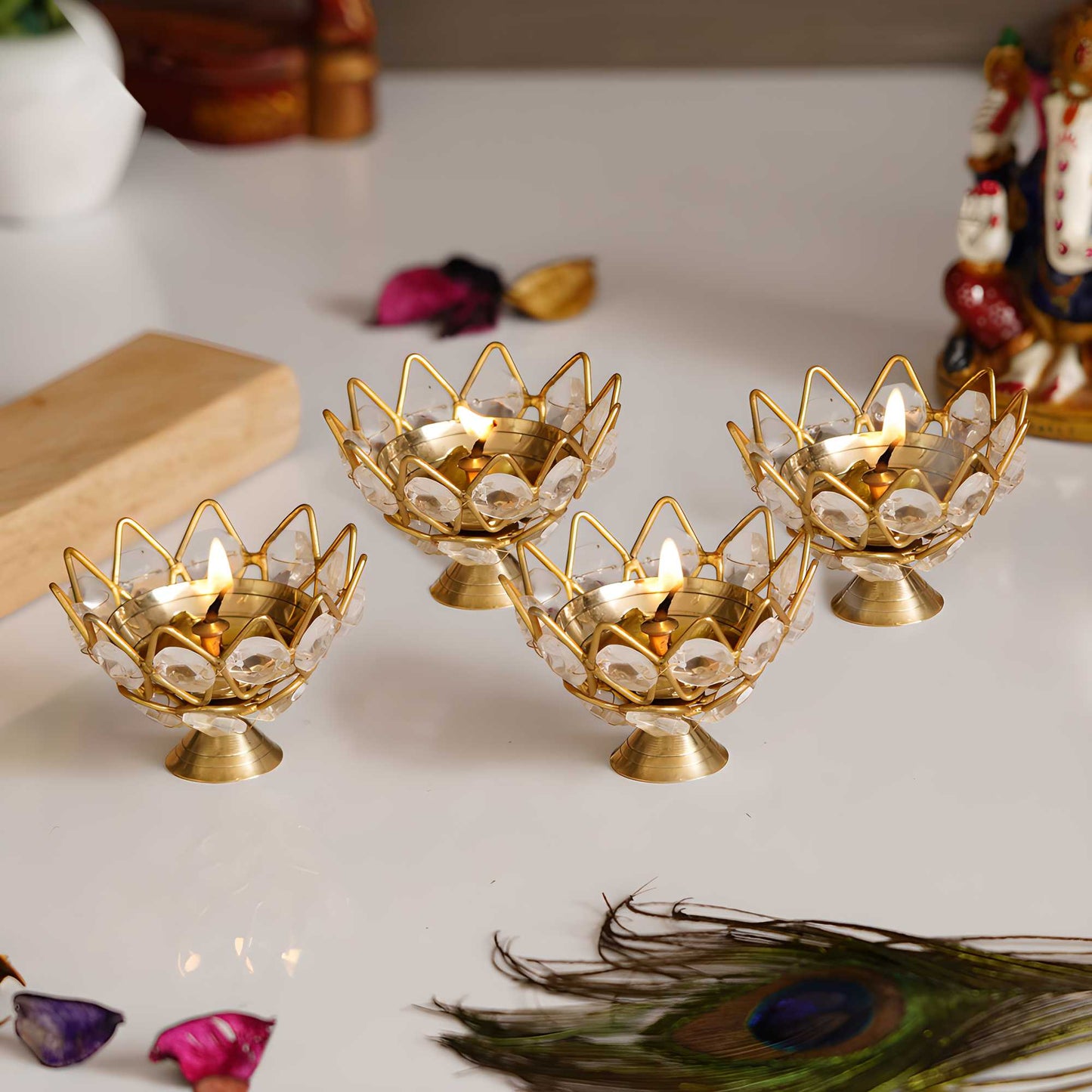 Four Lotus Shape Diyas