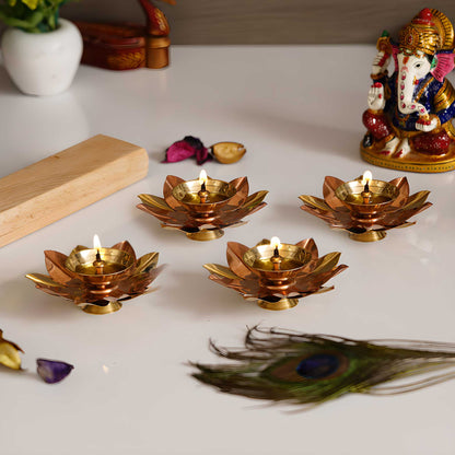 Floral Shape Metal Diya(Set of 4)