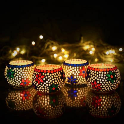 Mosaic Glass Decorative Tea Light Holder(Set of 4)