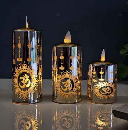 Om Printed Flameless Led Piller Tealight Candle for Home Decor  (Pack of 2)