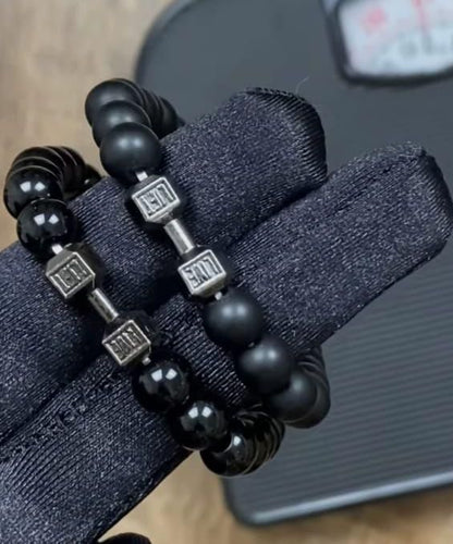 Black Matte Agate Onyx Beads Bracelet Pack of 2