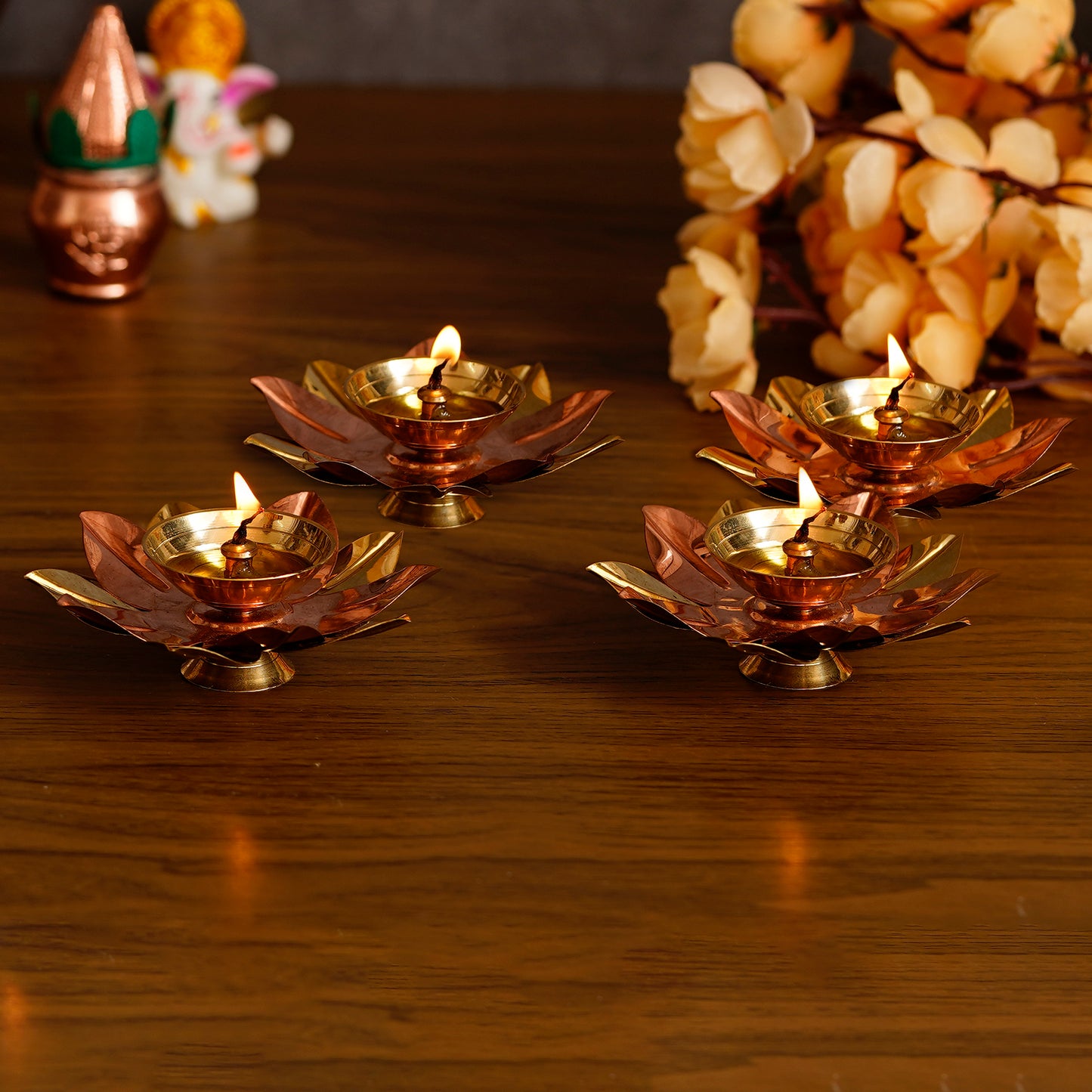 Floral Shape Metal Diya(Set of 4)