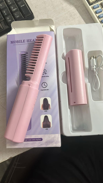 Portable Mini Hair Straightener Cordless Rechargeable Mini Adjustable Hair Straightener Hot Comb